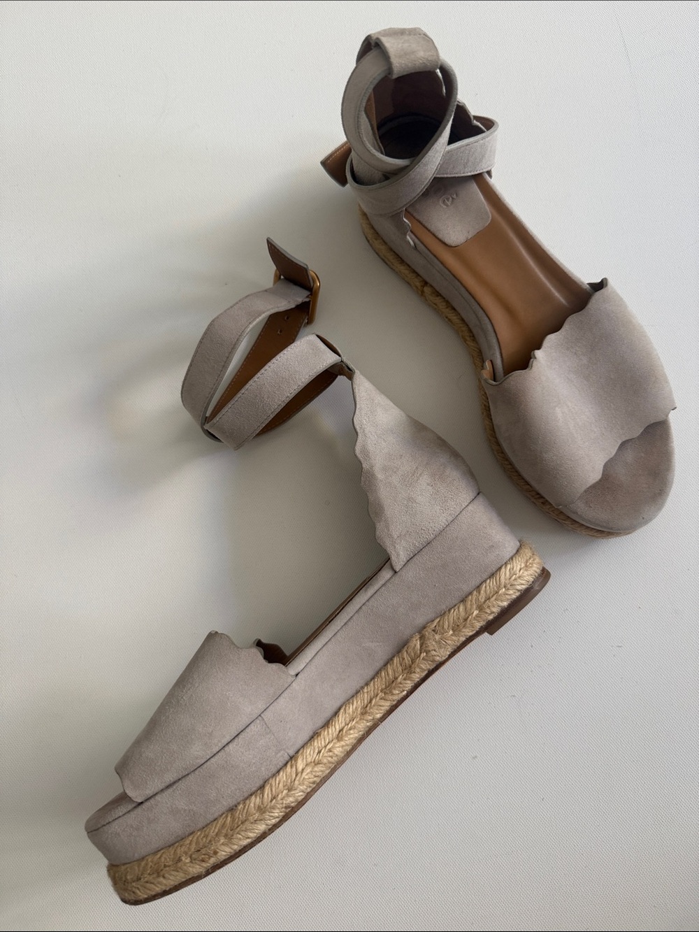 Chloe Scalloped Espadrille Wedge Sandals size 38